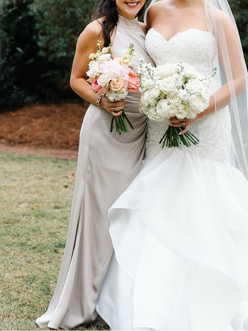 MoriLee by Madeline Gardner halter bridesmaid dress in Latte